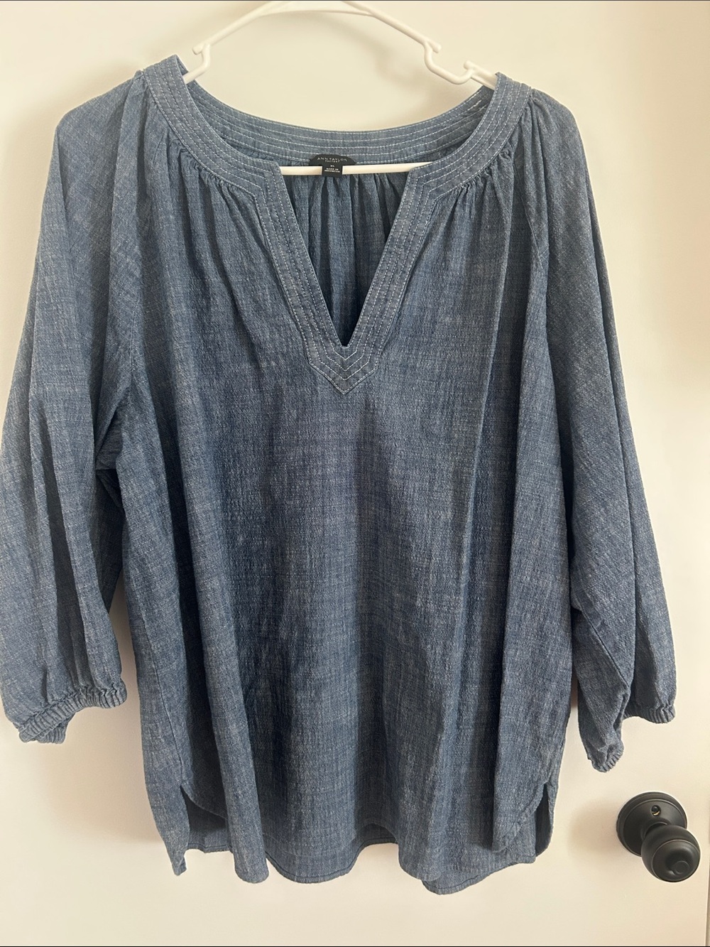 Ann Taylor Factory Indigo Blue V-Neck Peasant Blouse